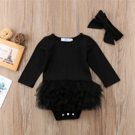 Long Sleeve Romper Princess Bodysuit With Bow Headband