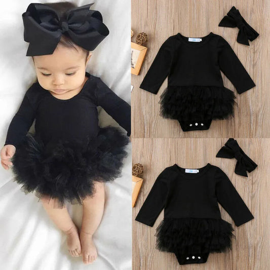 Long Sleeve Romper Princess Bodysuit With Bow Headband